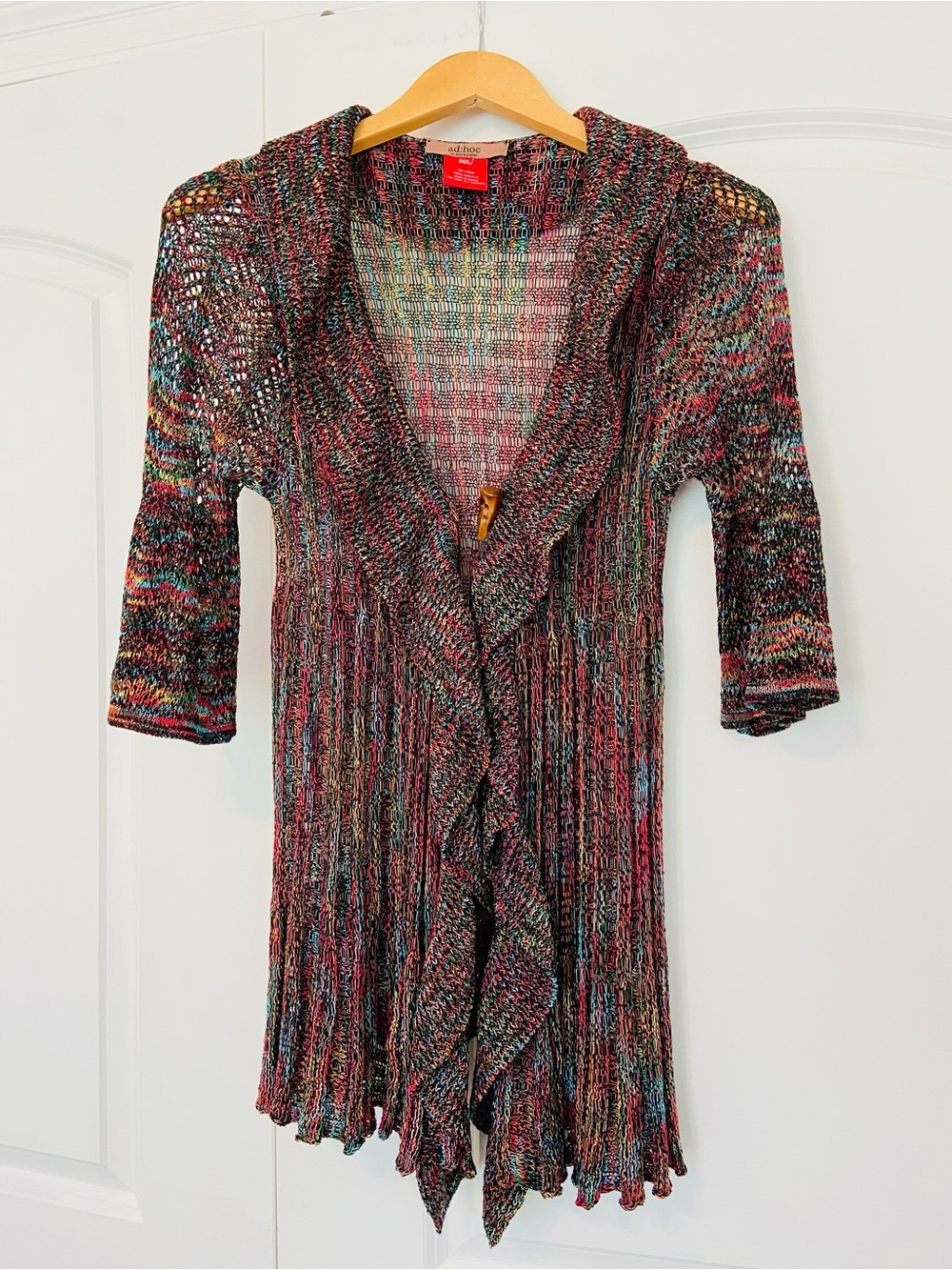 Vtg 90s Y2K Boho Fairycore Whimsigoth Multicolor Waterfall Knit Cardigan M/L